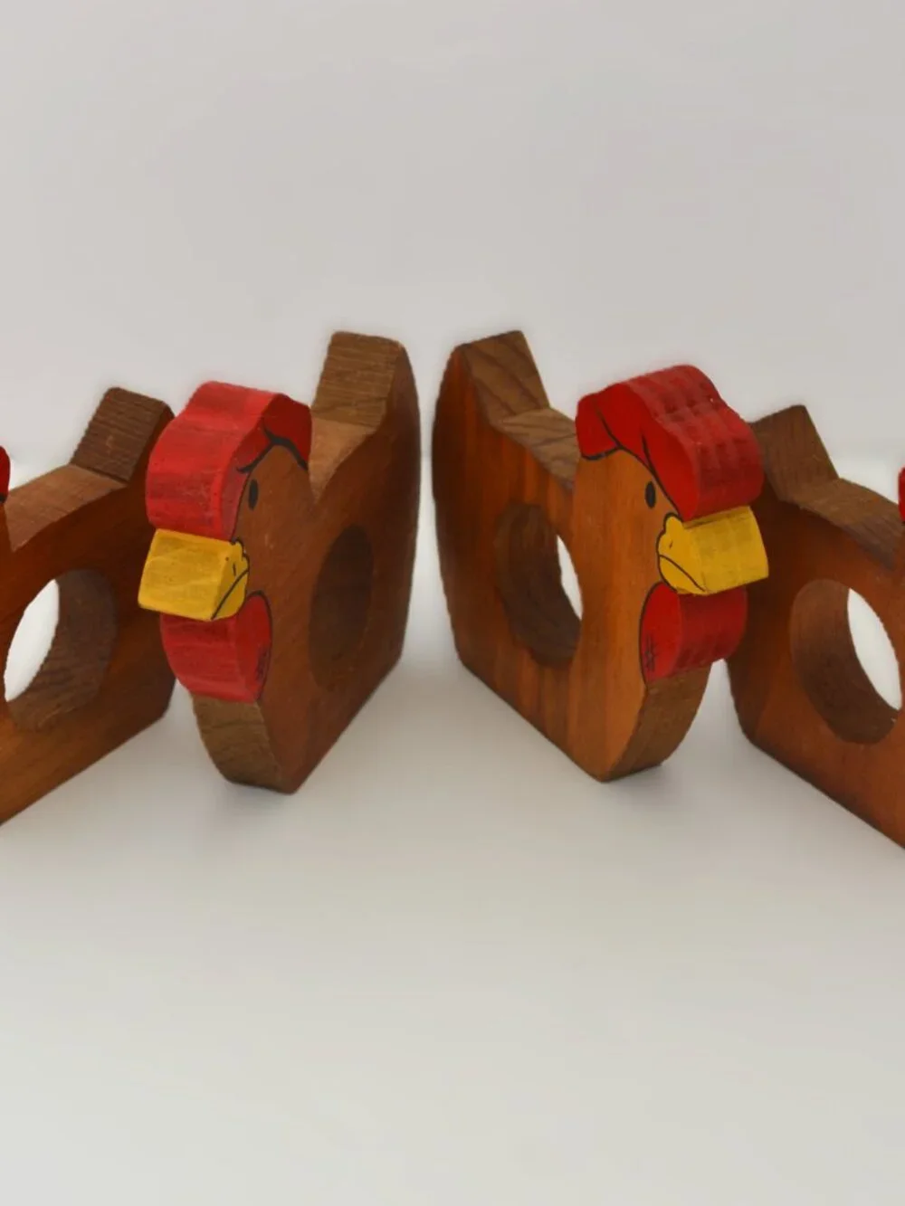 Wooden Handpainted Rooster Napkin Rings Set of 4
